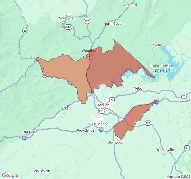 Map of septic coverage in Marion, NC