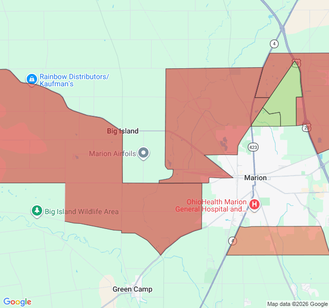 Map of septic coverage in Marion, OH