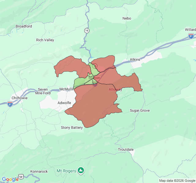 Map of septic coverage in Marion, VA