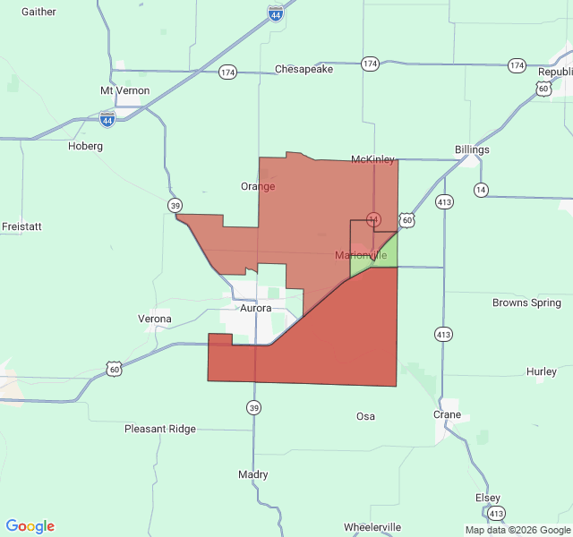 Map of septic coverage in Marionville, MO