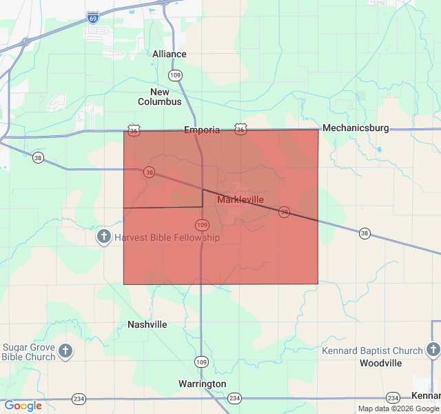 Map of septic coverage in Markleville, IN