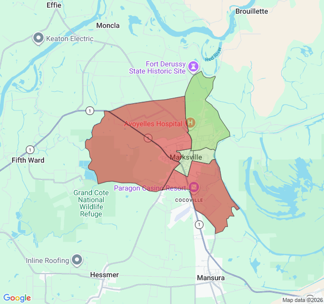 Map of septic coverage in Marksville, LA