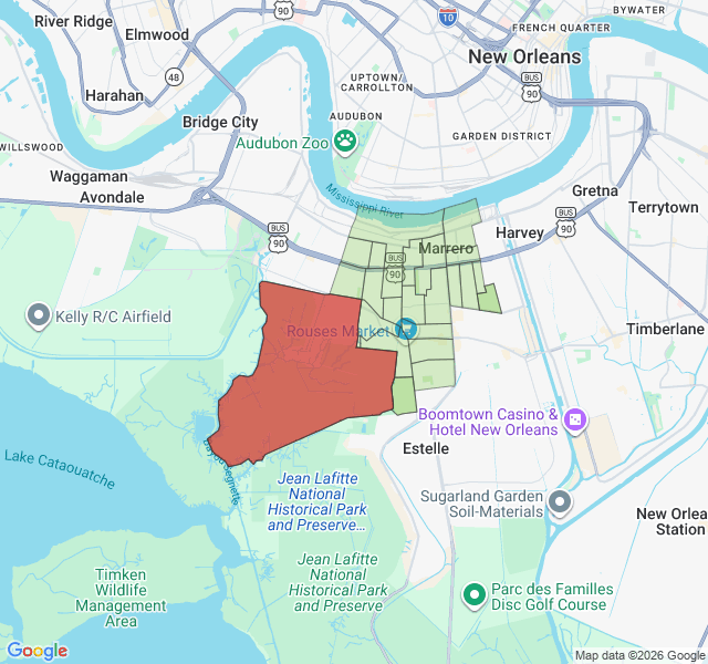 Map of septic coverage in Marrero, LA