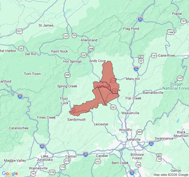 Map of septic coverage in Marshall, NC