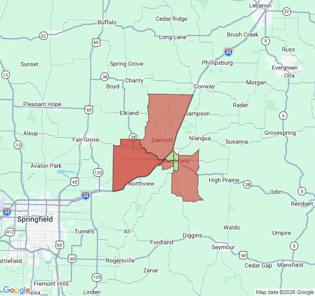 Map of septic coverage in Marshfield, MO