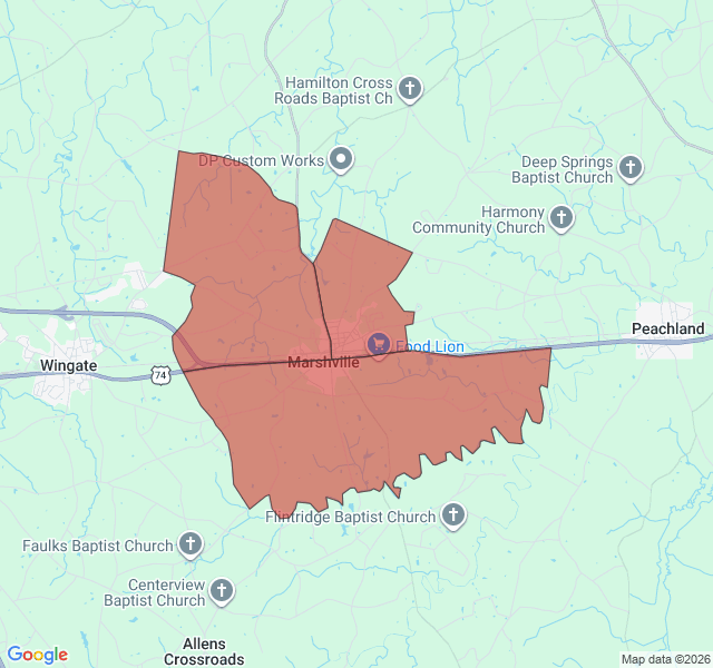 Map of septic coverage in Marshville, NC