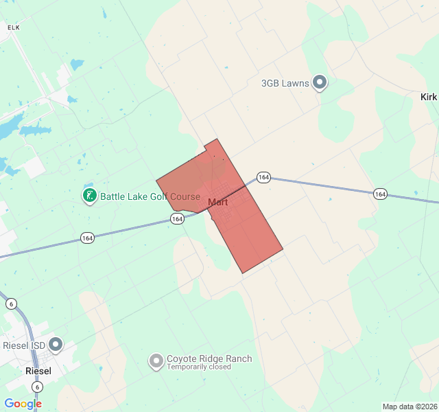 Map of septic coverage in Mart, TX