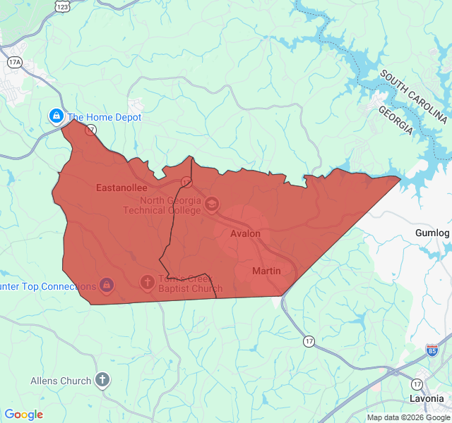Map of septic coverage in Martin, GA