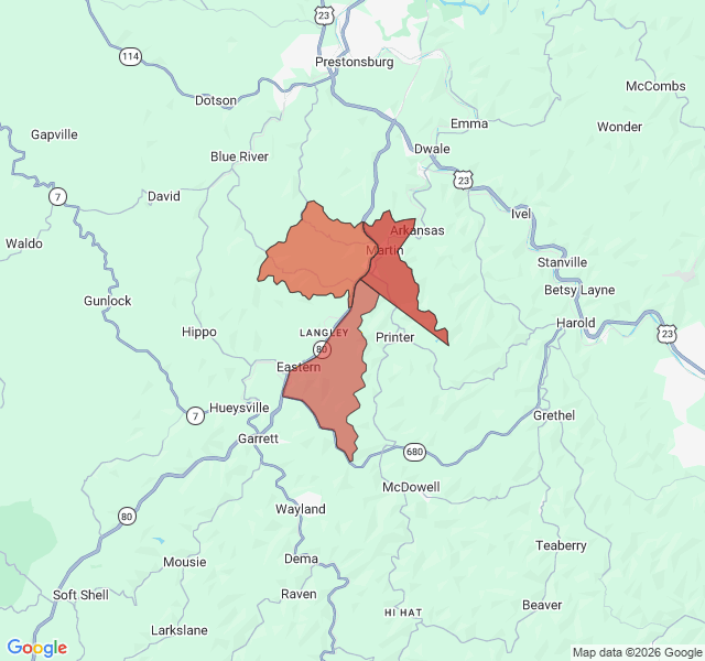 Map of septic coverage in Martin, KY