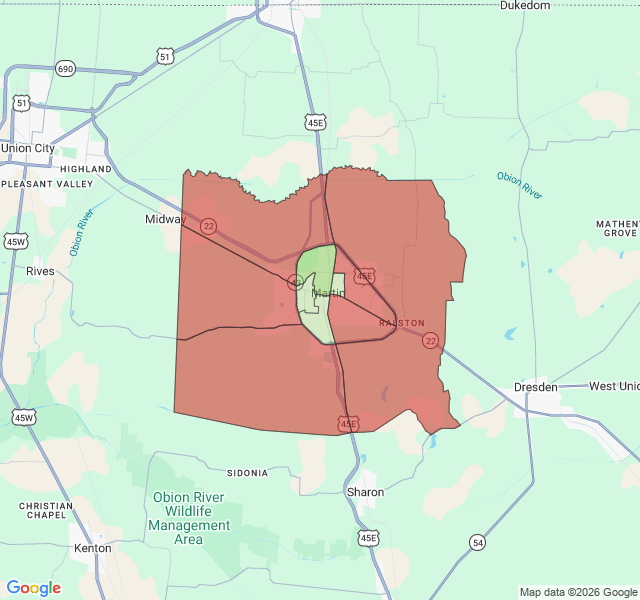 Map of septic coverage in Martin, TN