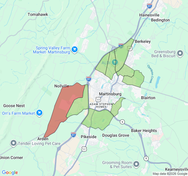 Map of septic coverage in Martinsburg, WV