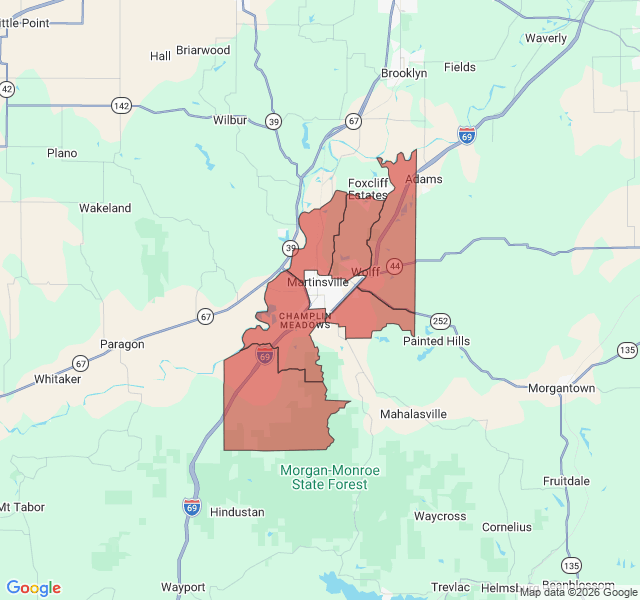 Map of septic coverage in Martinsville, IN