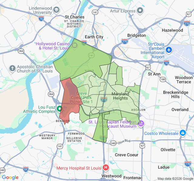 Map of septic coverage in Maryland Heights, MO