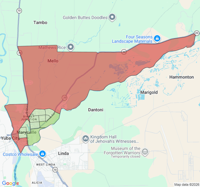 Map of septic coverage in Marysville, CA