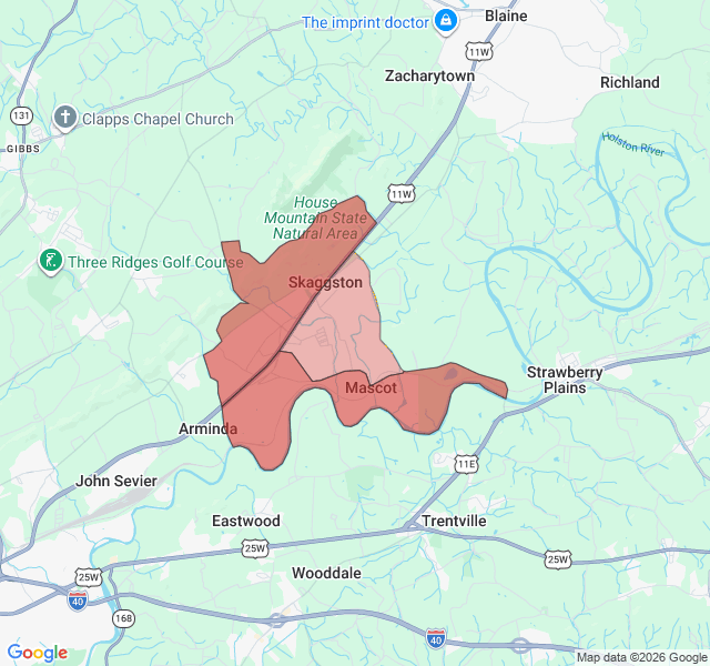 Map of septic coverage in Mascot, TN