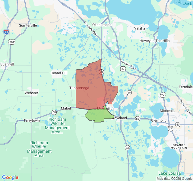 Map of septic coverage in Mascotte, FL