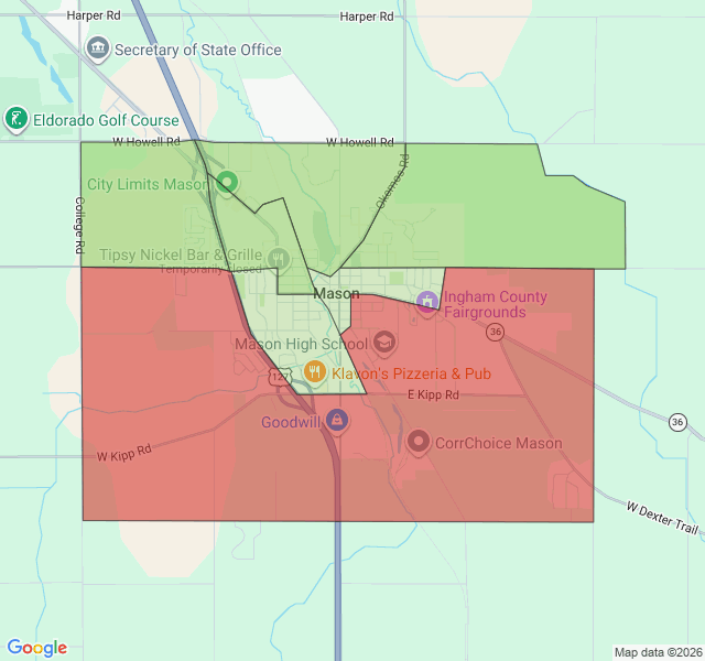 Map of septic coverage in Mason, MI