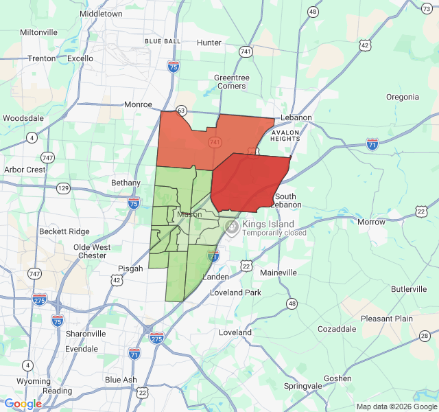Map of septic coverage in Mason, OH