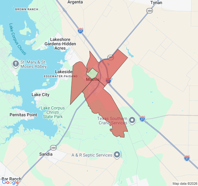 Map of septic coverage in Mathis, TX