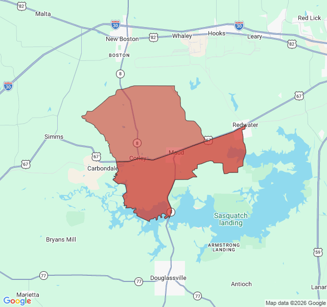 Map of septic coverage in Maud, TX