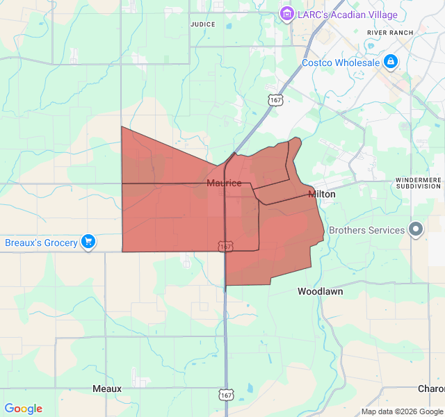 Map of septic coverage in Maurice, LA