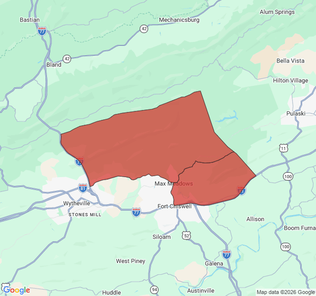 Map of septic coverage in Max Meadows, VA