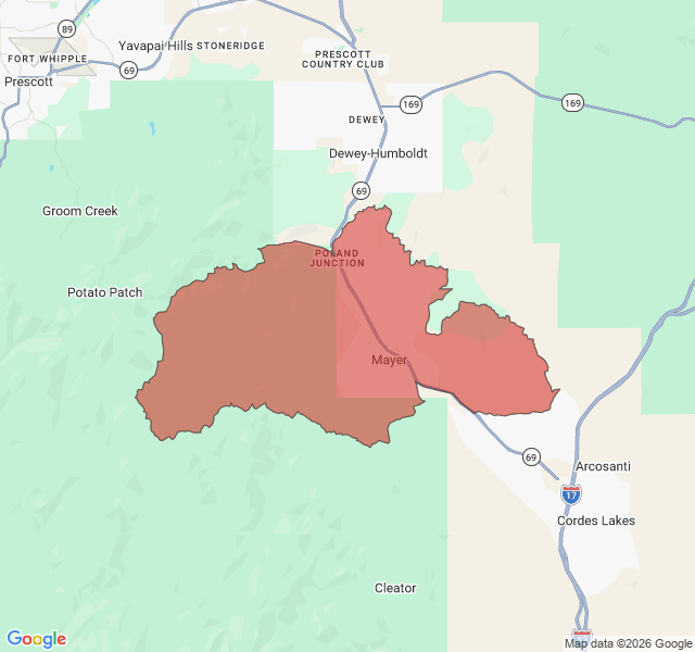 Map of septic coverage in Mayer, AZ