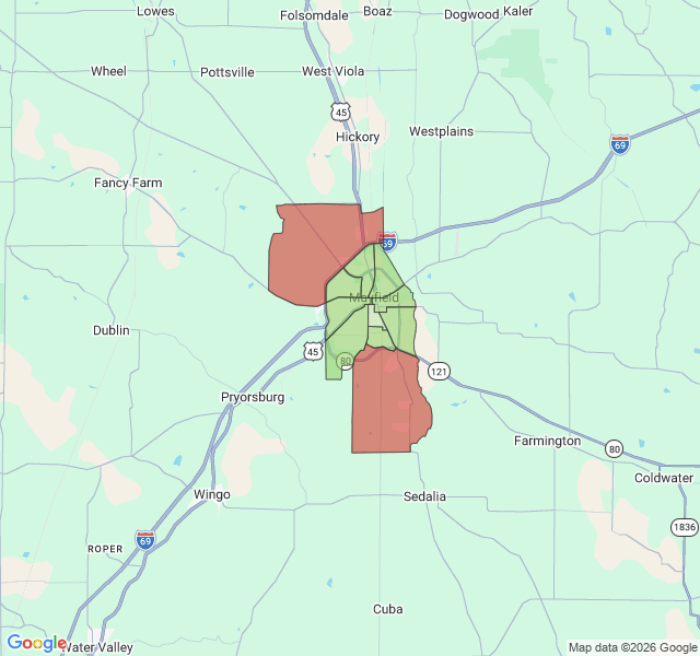 Map of septic coverage in Mayfield, KY