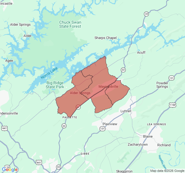 Map of septic coverage in Maynardville, TN
