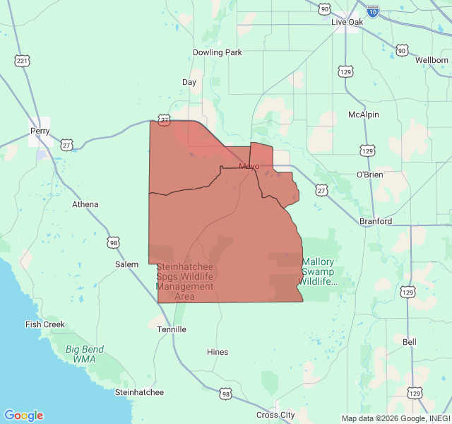 Map of septic coverage in Mayo, FL