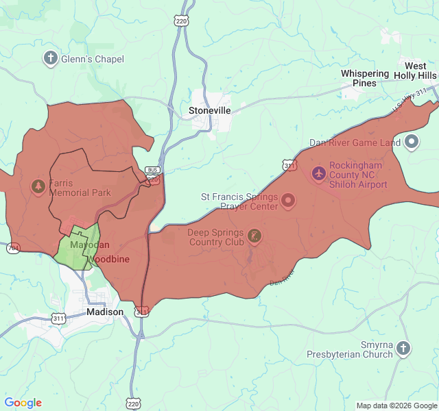Map of septic coverage in Mayodan, NC