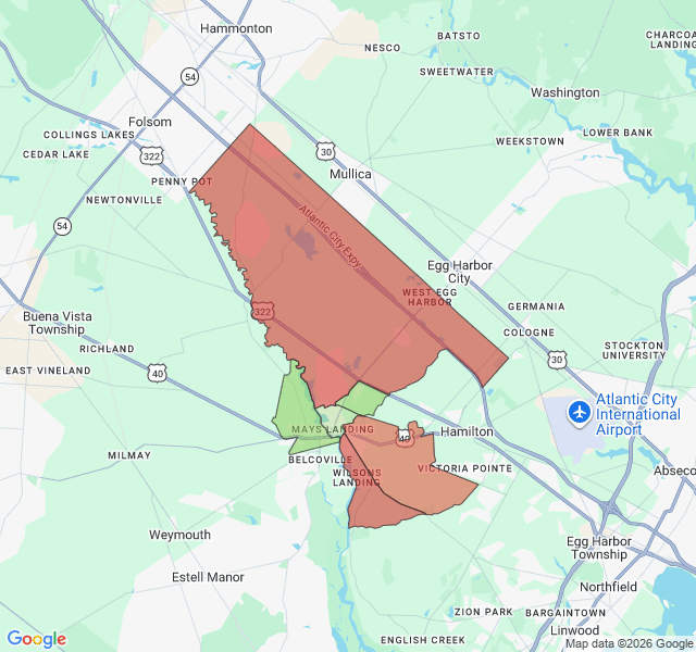 Map of septic coverage in Mays Landing, NJ