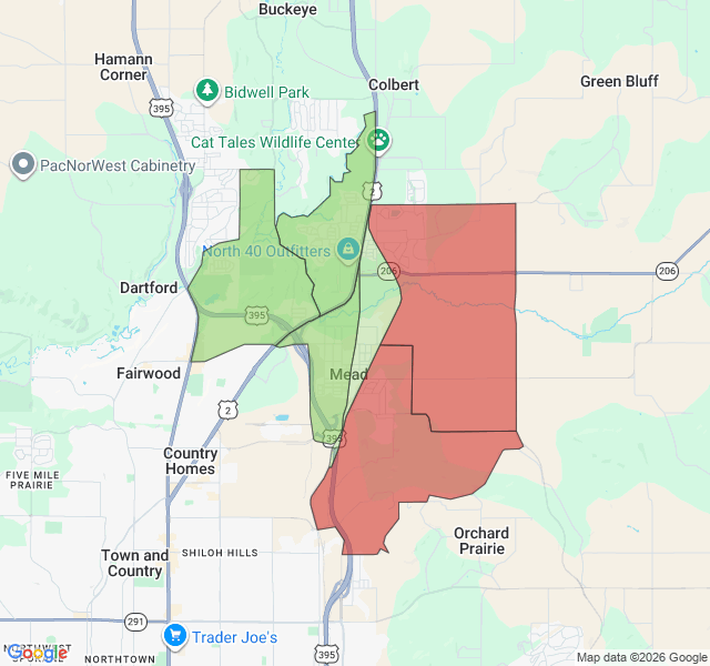 Map of septic coverage in Mead, WA
