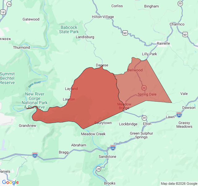 Map of septic coverage in Meadow Bridge, WV