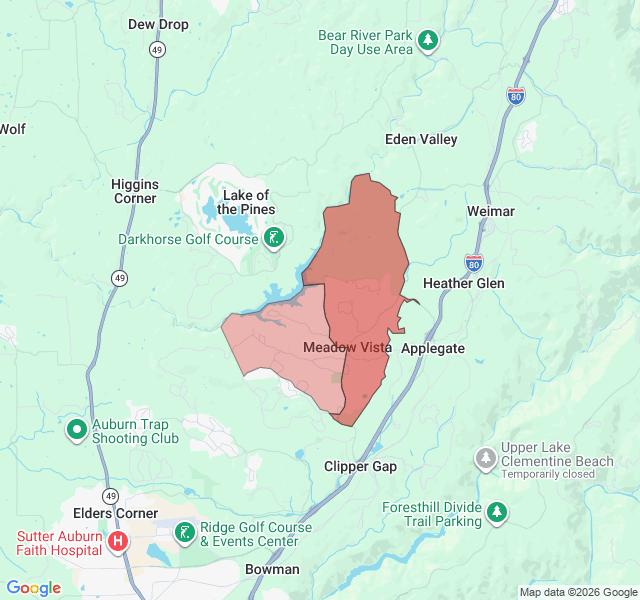 Map of septic coverage in Meadow Vista, CA
