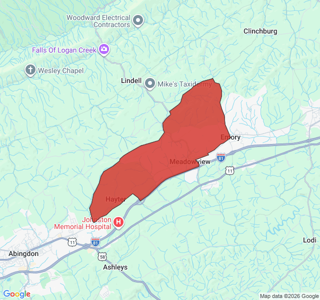 Map of septic coverage in Meadowview, VA
