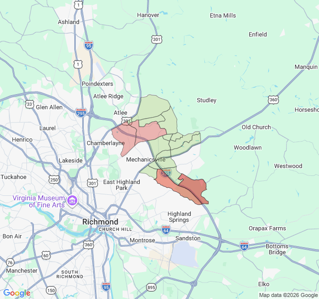 Map of septic coverage in Mechanicsville, VA