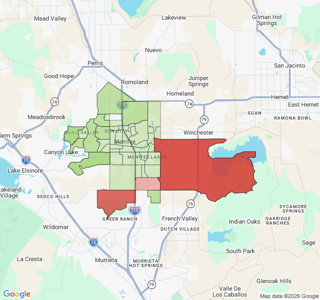 Map of septic coverage in Menifee, CA