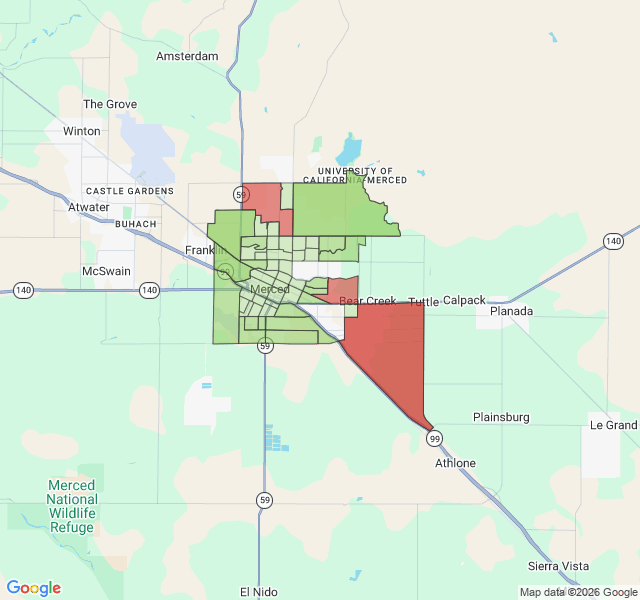 Map of septic coverage in Merced, CA