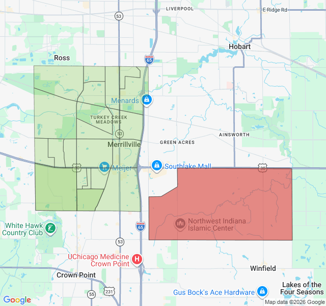 Map of septic coverage in Merrillville, IN