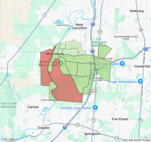 Map of septic coverage in Miamisburg, OH