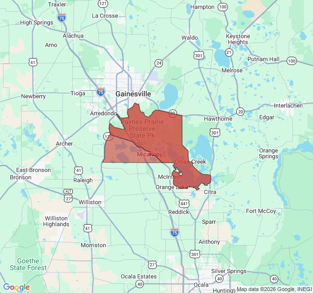 Map of septic coverage in Micanopy, FL