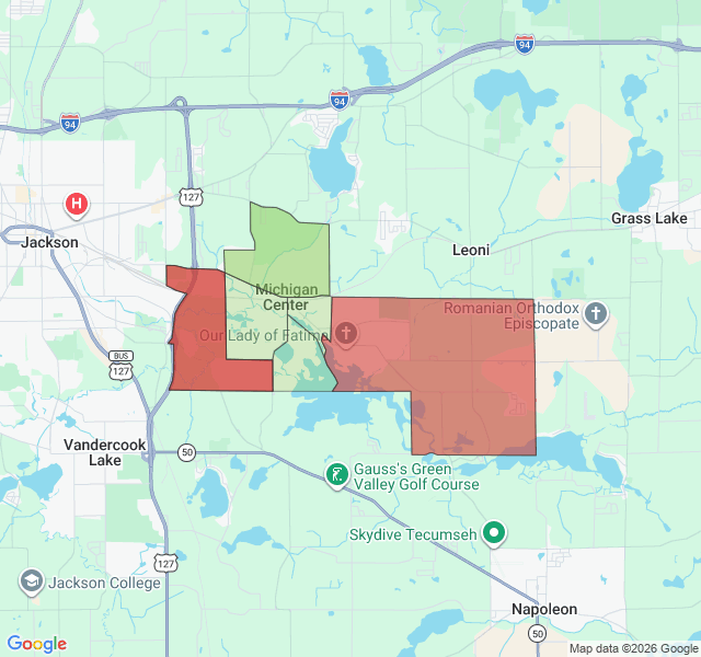 Map of septic coverage in Michigan Center, MI