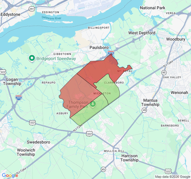 Map of septic coverage in Mickleton, NJ