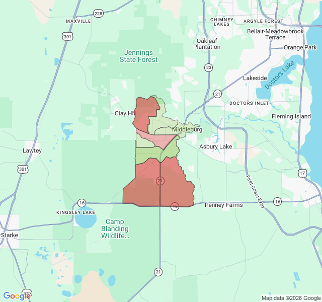 Map of septic coverage in Middleburg, FL