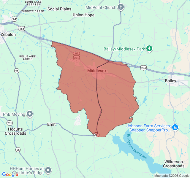 Map of septic coverage in Middlesex, NC