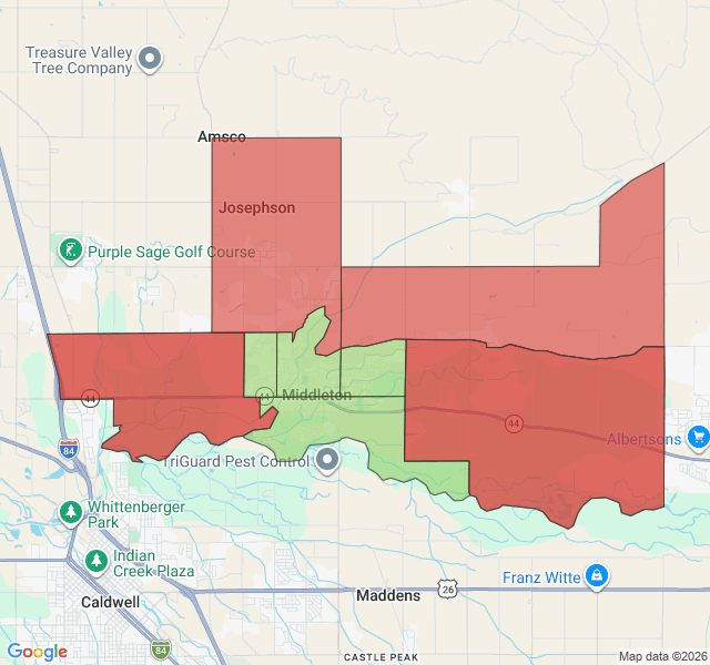 Map of septic coverage in Middleton, ID