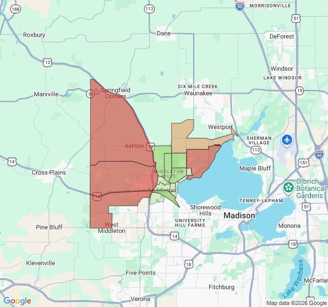 Map of septic coverage in Middleton, WI