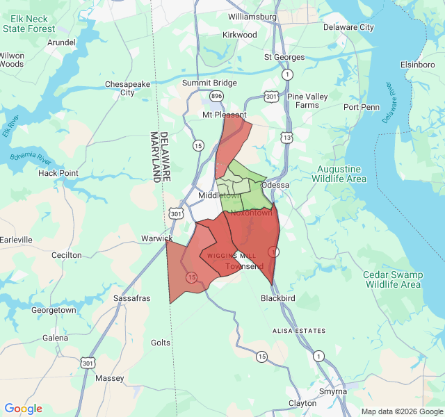 Map of septic coverage in Middletown, DE