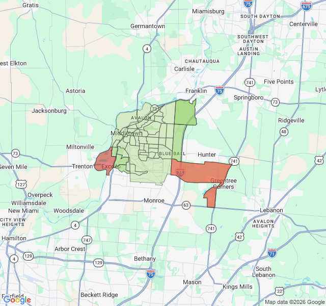 Map of septic coverage in Middletown, OH